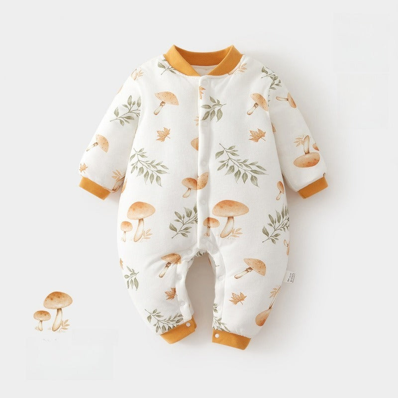 100% Cotton Quilted Long Sleeve Snap-Up Romper - Cat with Lemon