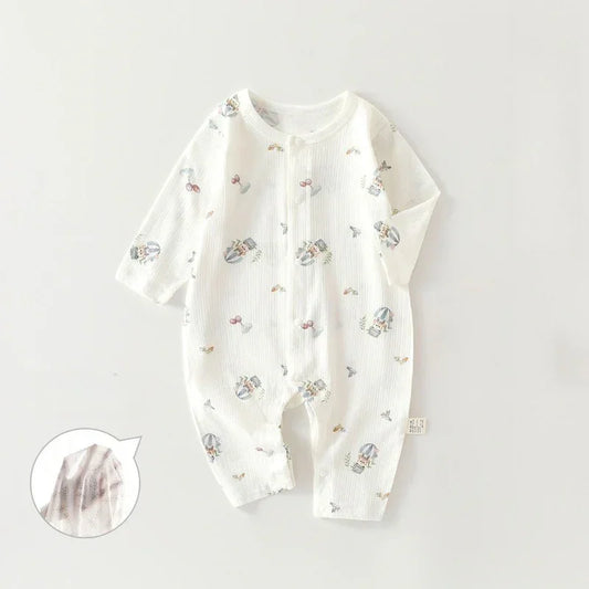 100% Cotton Long Sleeve Snap-Up Romper - Deers & Balloons