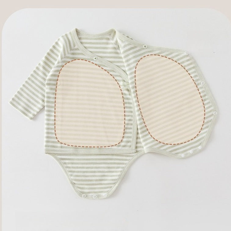 [2-Pieces Set] 100% Cotton Long Sleeve Side-Snap Bodysuit - Blue & Blue Stripe