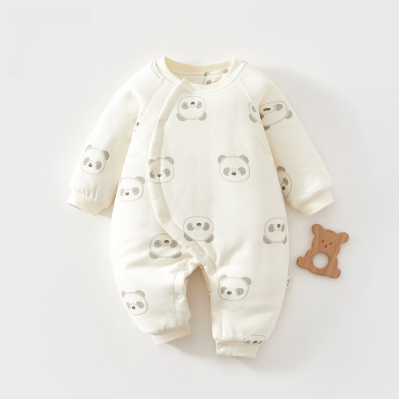 100% Cotton Long Sleeve Snap-Up Quilted Romper - Tiger & Forest