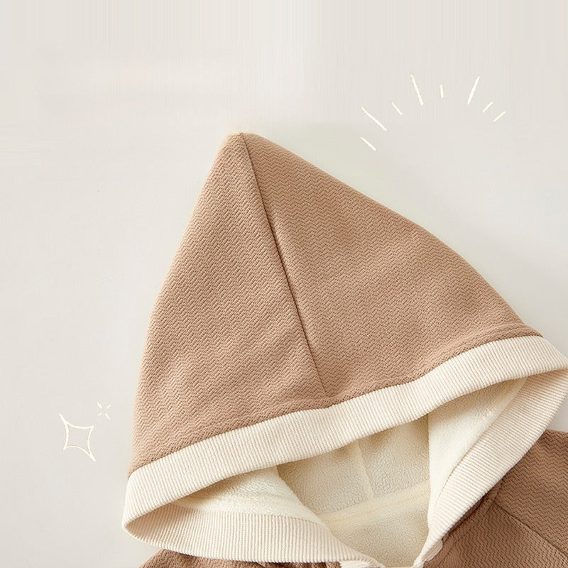 Cotton Quilted Hoodie Snap-Up Romper - Brown Koala