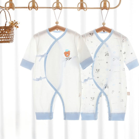 [2-Piece Set] 100% Cotton Long Sleeve Romper -  Blue Bear