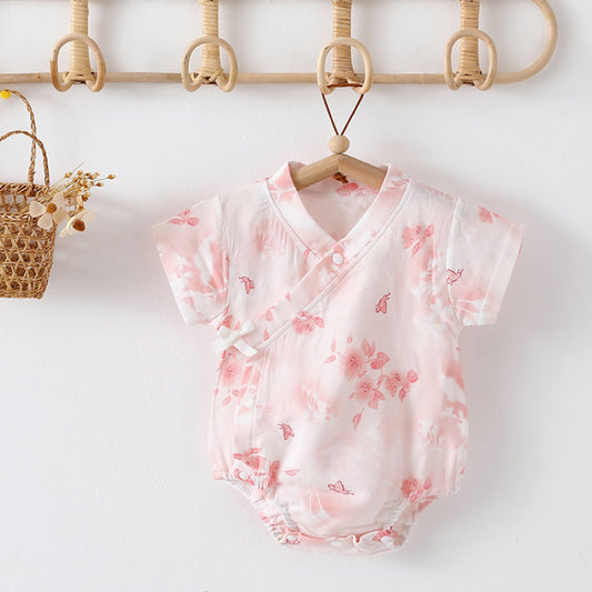 Cotton & Bamboo Muslin Short Sleeve Bodysuit - Sakura