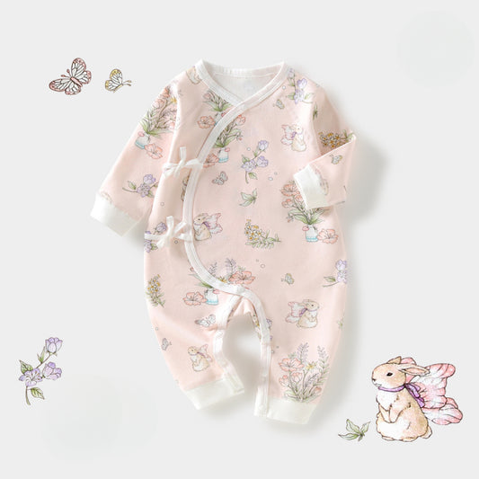 100% Cotton Long Sleeve Romper - Pink Bunny