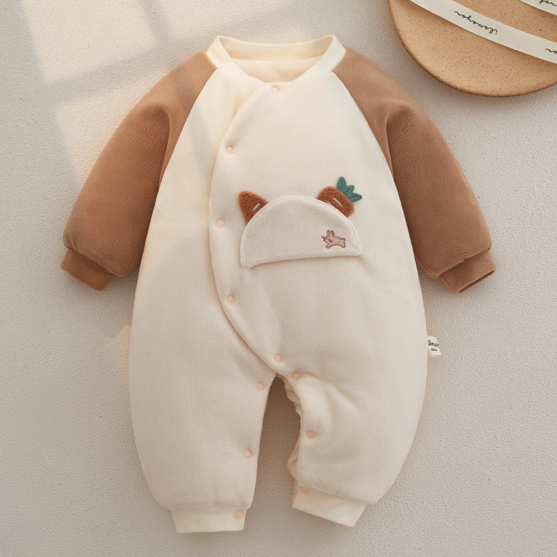 Barboteuse matelassée à manches longues, 100 % coton, extra chaude – Lapin marron