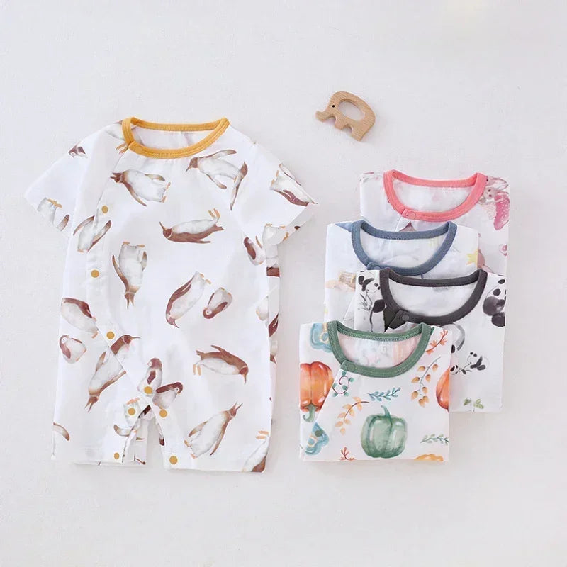 Cotton & Bamboo Muslin Short Sleeve Romper - Panda - Organic Cotton Clubs