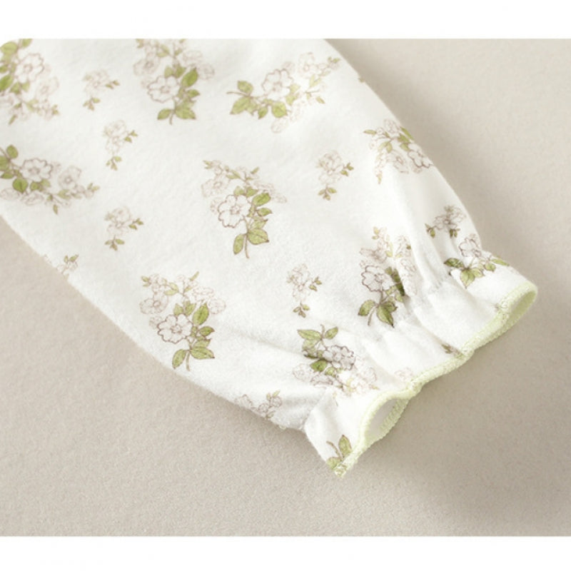 100% Cotton Long Sleeve Floral Romper - Green Garden - Organic Cotton Clubs