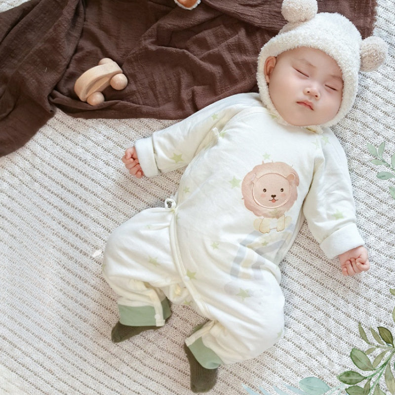 100% Cotton Long Sleeve Quilted Romper - Green Lion