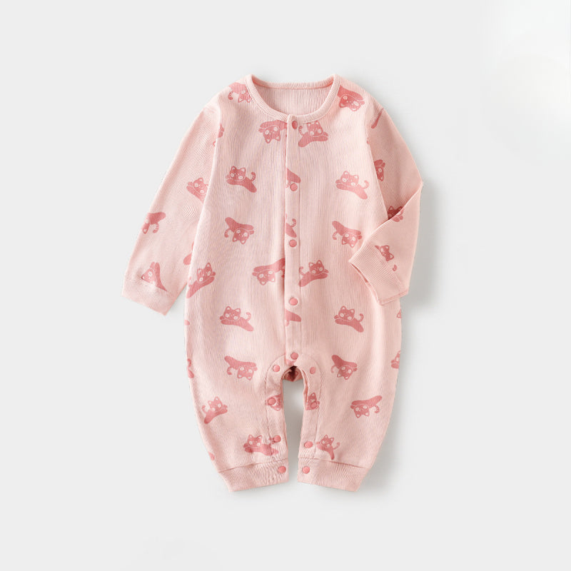 Cotton Snap-Up Long Sleeve Romper - White Dolphin
