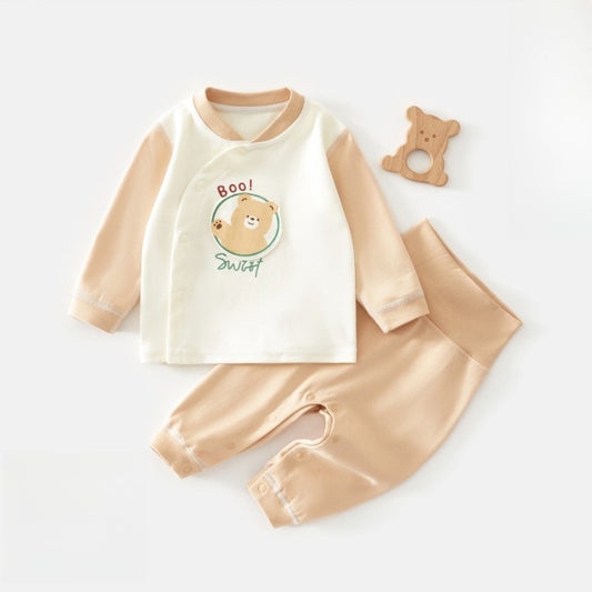 100% Cotton Long Sleeve Snap-Up Top & Pants Set - Brown Bear