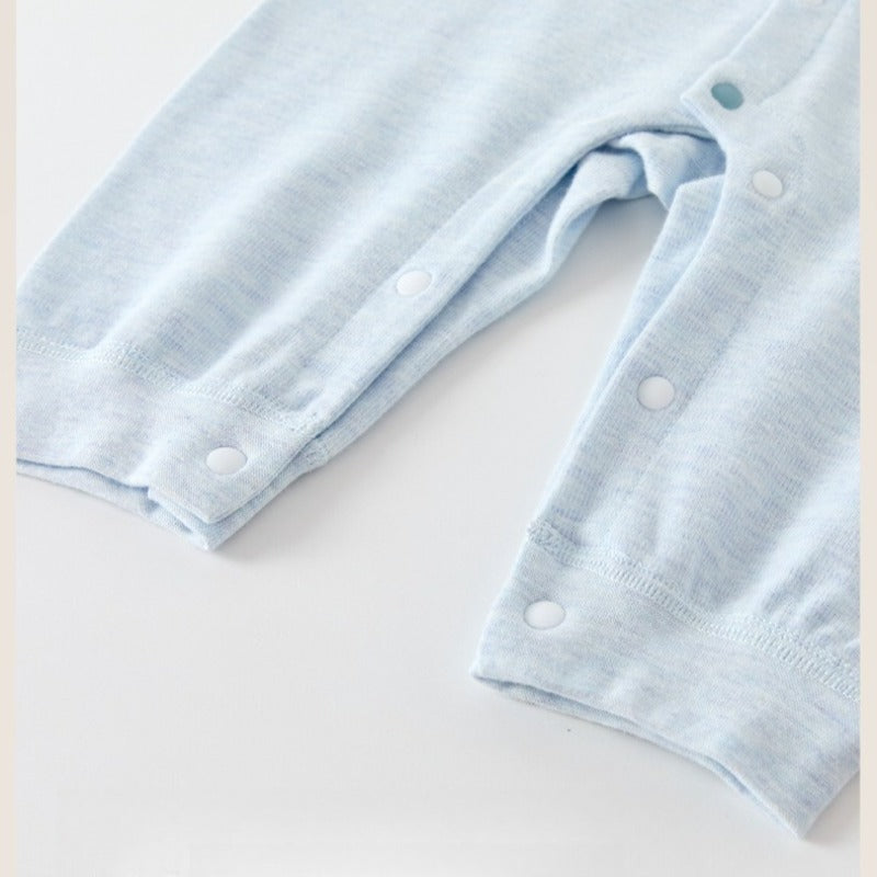 [2-Pieces Set] 100% Cotton Long Sleeve Snapup Romper - Beige & Beige Stripe