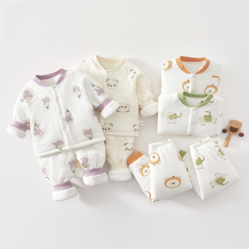 100% Cotton Long Sleeve Quilted Top & Pants Set- Green Cookie Bear