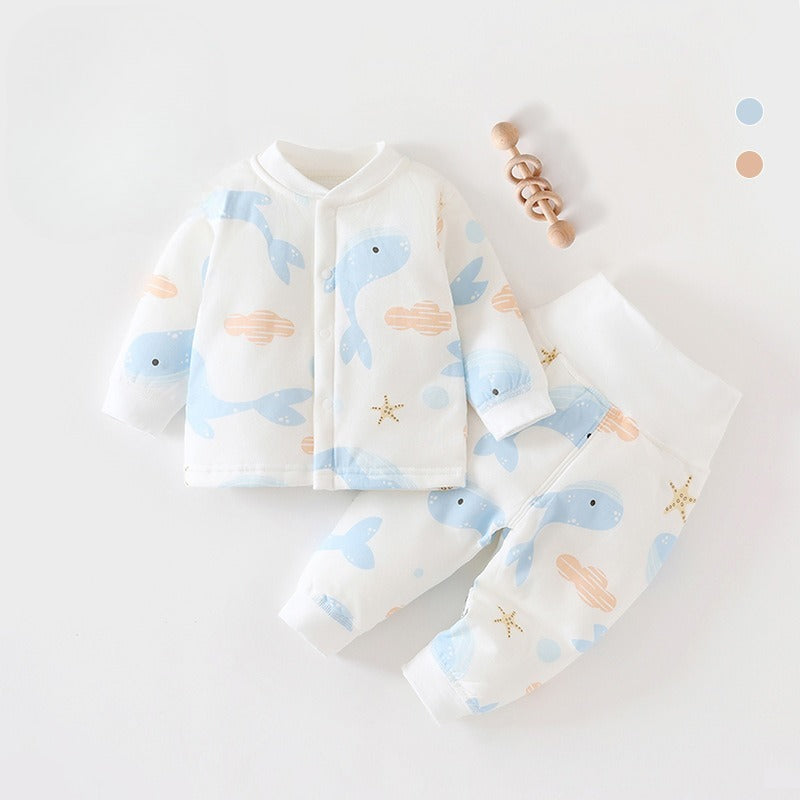 100% Cotton Long Sleeve Quilted Top & Pants Set- Cute Whale