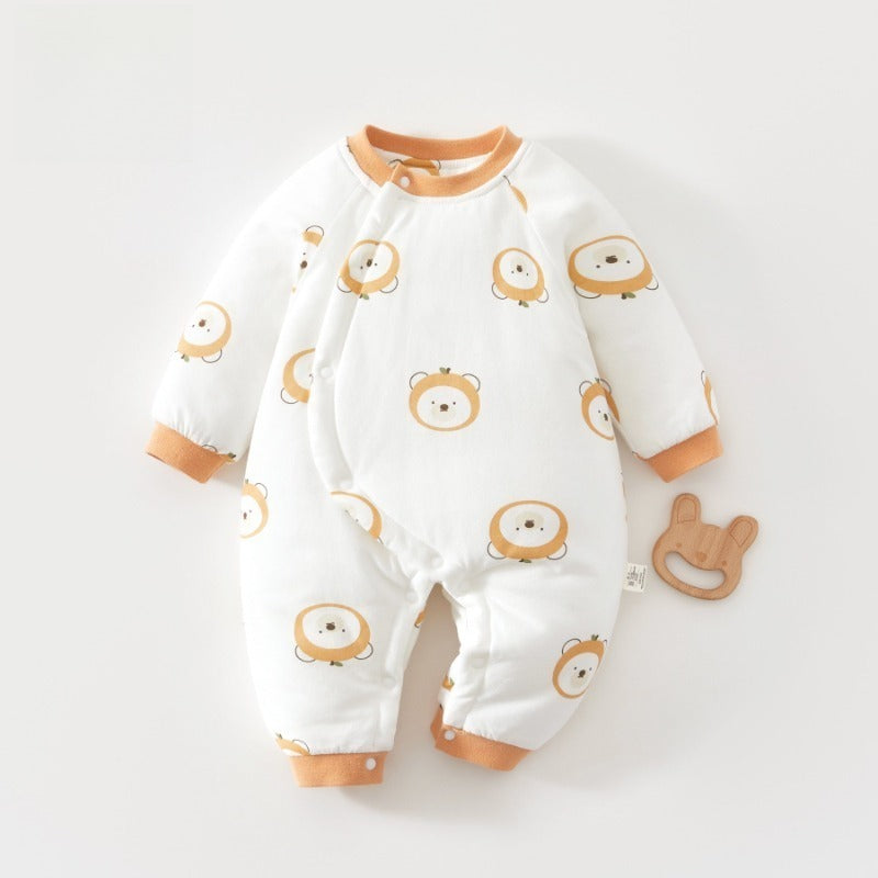 100% Cotton Long Sleeve Snap-Up Quilted Romper - Tiger & Forest
