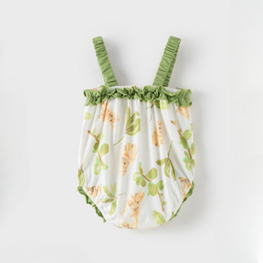 100% Cotton Sleeveless Bodysuit - Green Bunny Garden