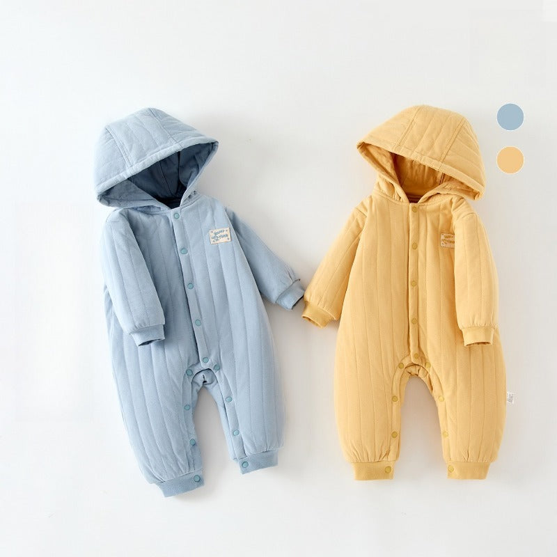 100% Cotton Quilted Hoodie Snap-Up Romper - Yellow
