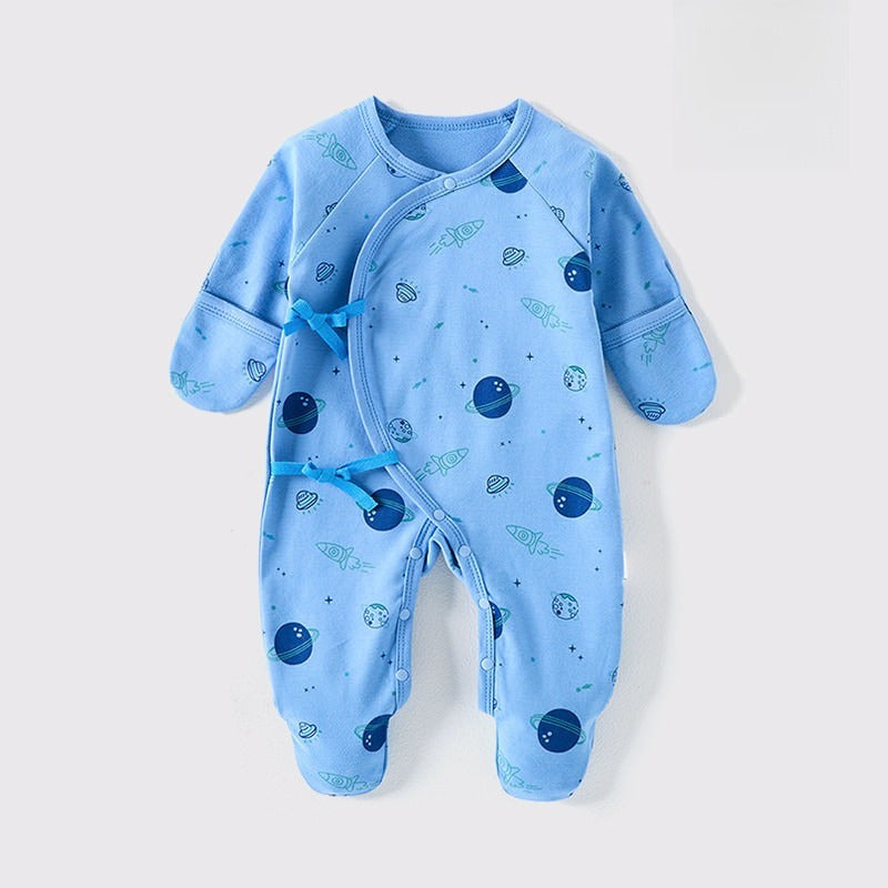 100% Cotton Footed Onesie with Mittens - Cloud & Moon