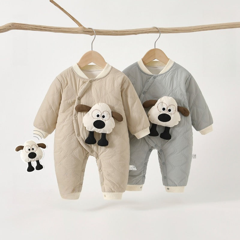 Cotton Long Sleeve Snap-Up Quilted Romper - Pink Bunny