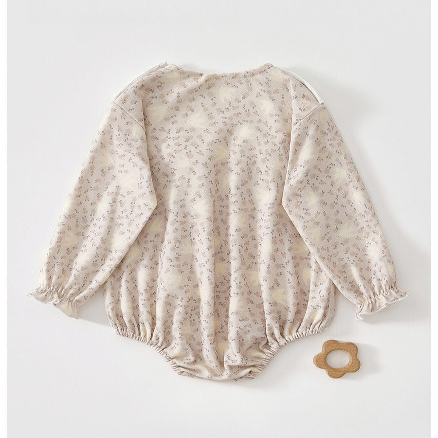 100% Cotton Long Sleeve Pullover Bodysuit - Brown Bowknot