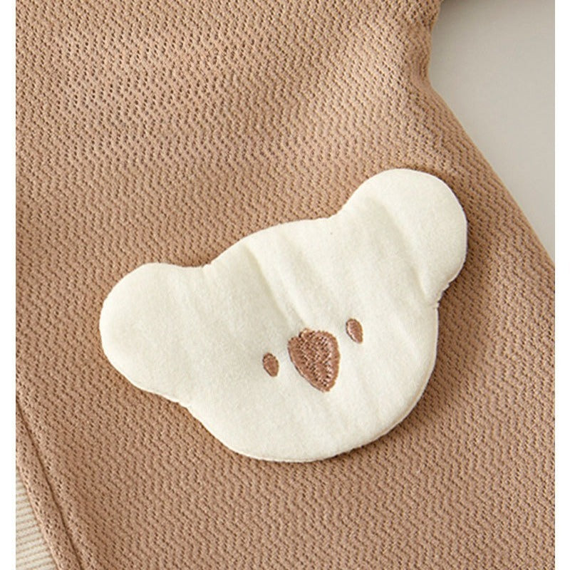 Cotton Quilted Hoodie Snap-Up Romper - Brown Koala