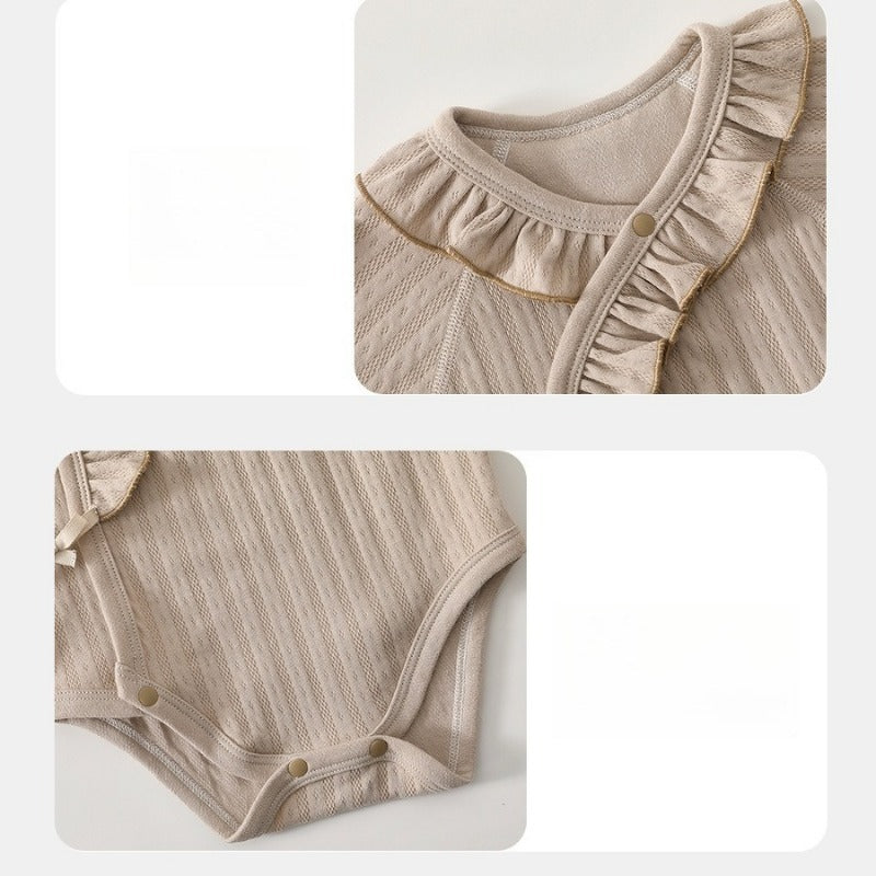100% Cotton Long Sleeve Pullover Bodysuit - Beige
