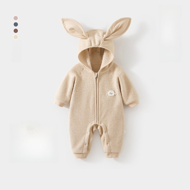 Quilted Microfleece Zip-up Hooded Romper - Brown Sheep