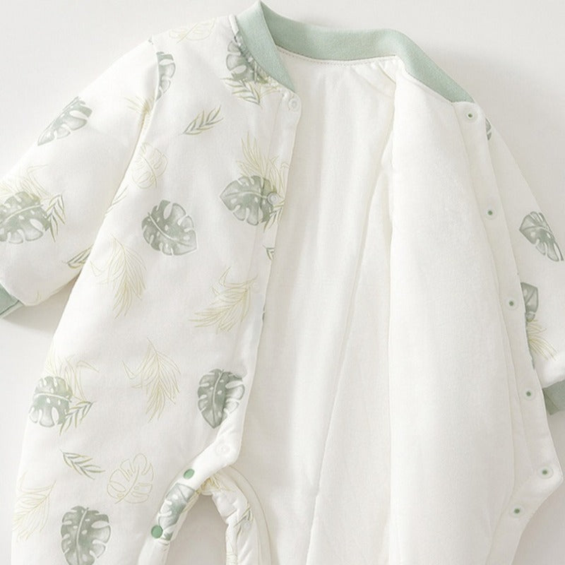 100% Cotton Quilted Long Sleeve Snap-Up Romper - Bunny with Pumpkin