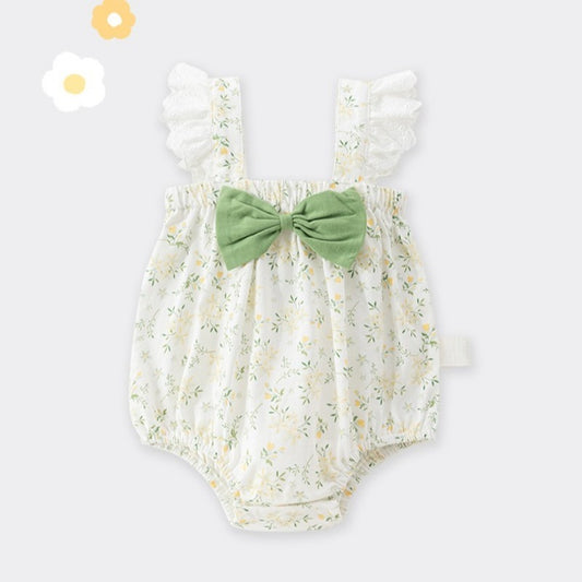 100% Cotton Sleeveless Bodysuit - Spring Garden & Bowknot