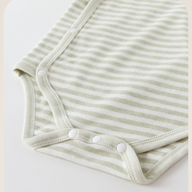 [2-Pieces Set] 100% Cotton Long Sleeve Side-Snap Bodysuit - Blue & Blue Stripe