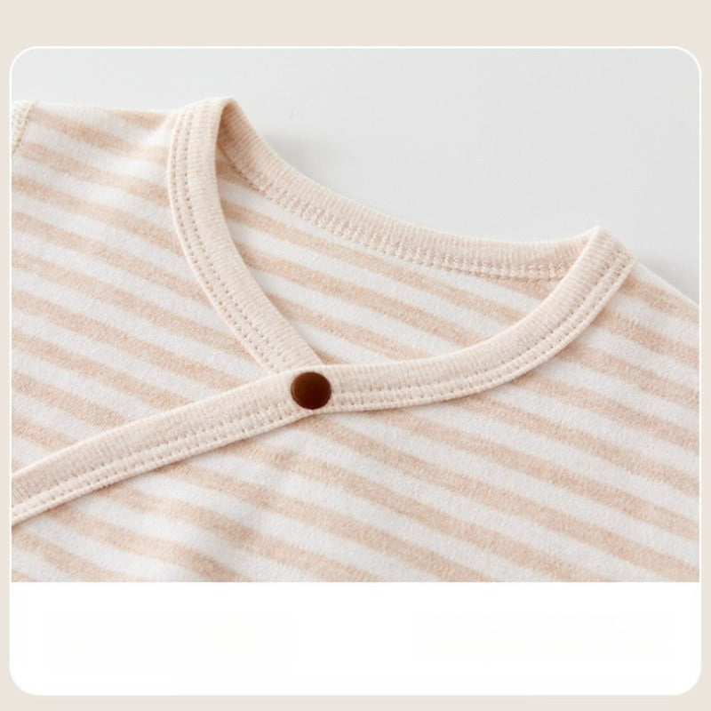 [2-Pieces Set] 100% Cotton Long-Sleeve Kimono Romper - Blue & Blue Stripe