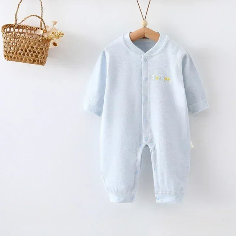 Cotton Snap-Up Long Sleeve Romper - Gray - Organic Cotton Clubs