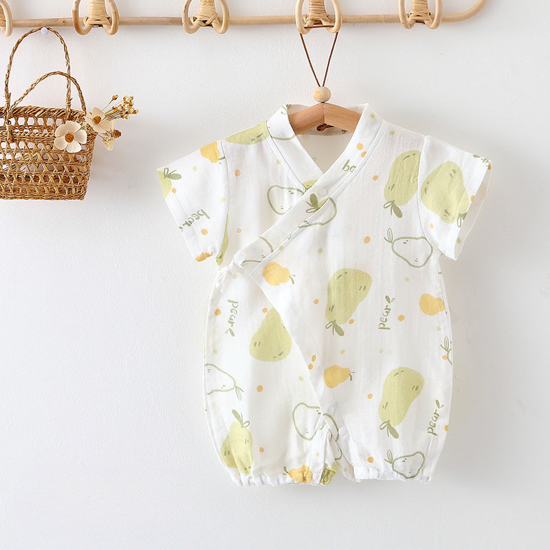 Cotton & Bamboo Muslin Short Sleeve Romper - Flower with Bunny
