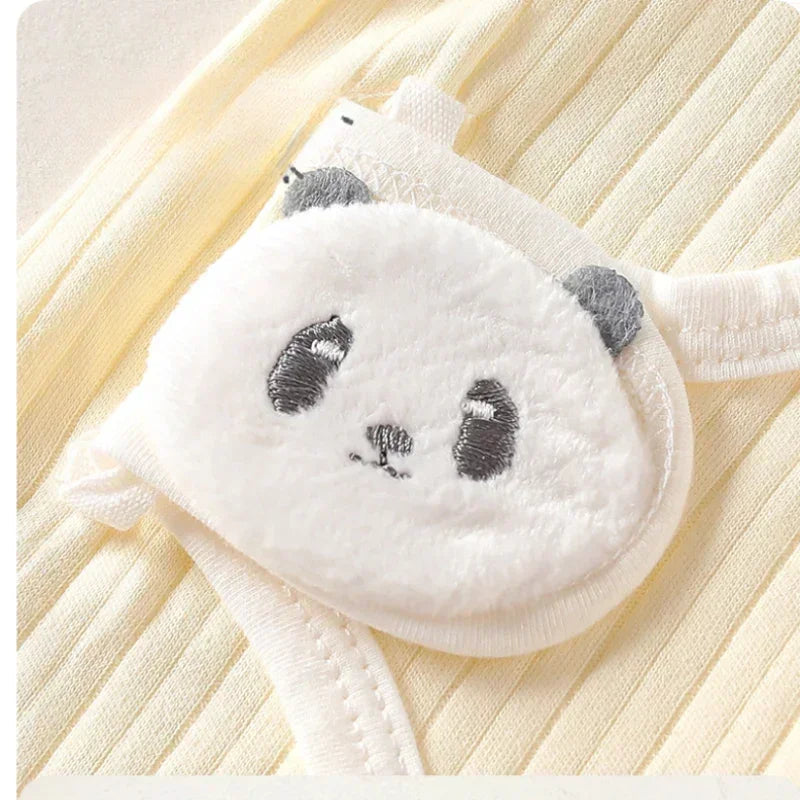 100% Cotton Long Sleeve Romper with Velcro Closure - White Panda - Organic Cotton Clubs