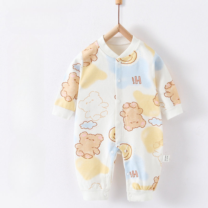 100% Cotton Snap-Up Long Sleeve Romper - Blue Bird