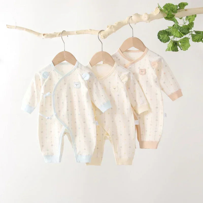 100% Cotton Long Sleeve Romper - Light Brown Bear - Organic Cotton Clubs