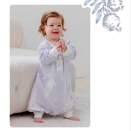 Organic Cotton Muslin Long Sleeve Sleepsuit Spring & Fall -  Lavender