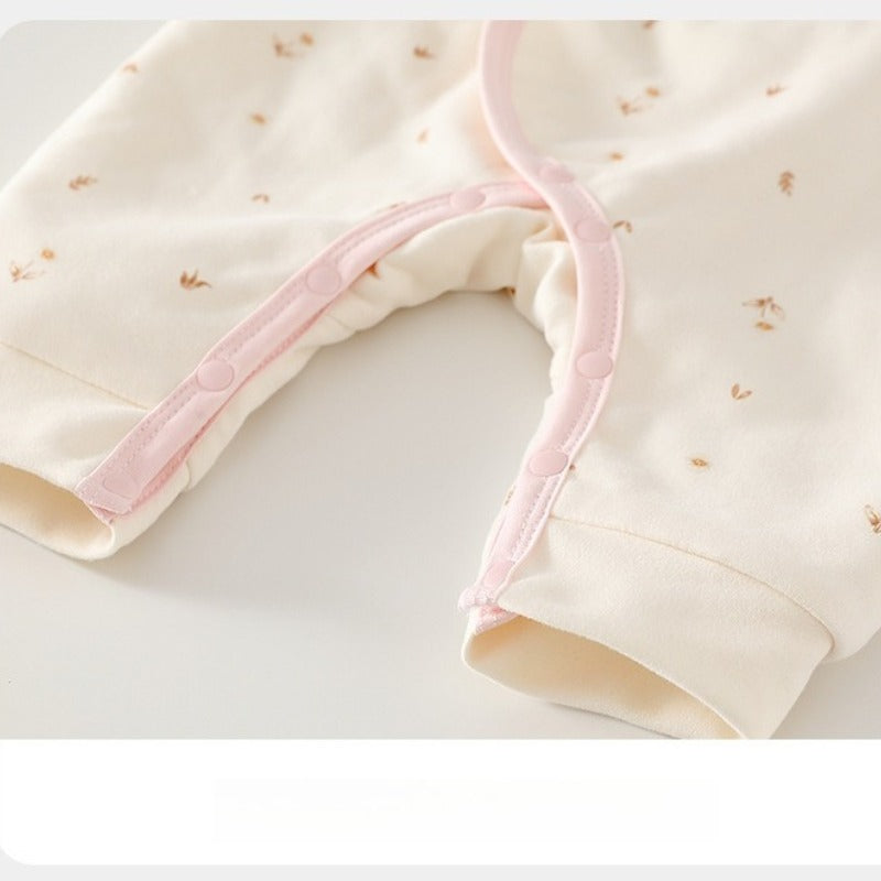 100% Cotton Long Sleeve Snap-Up Quilted Romper - Bunny & Flowers