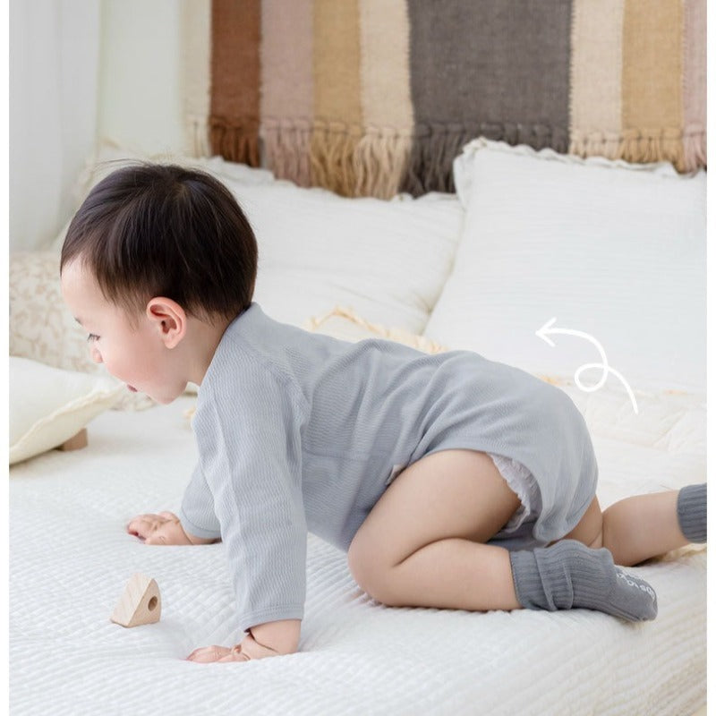 100% Cotton Long Sleeve Kimono Bodysuit - Blue