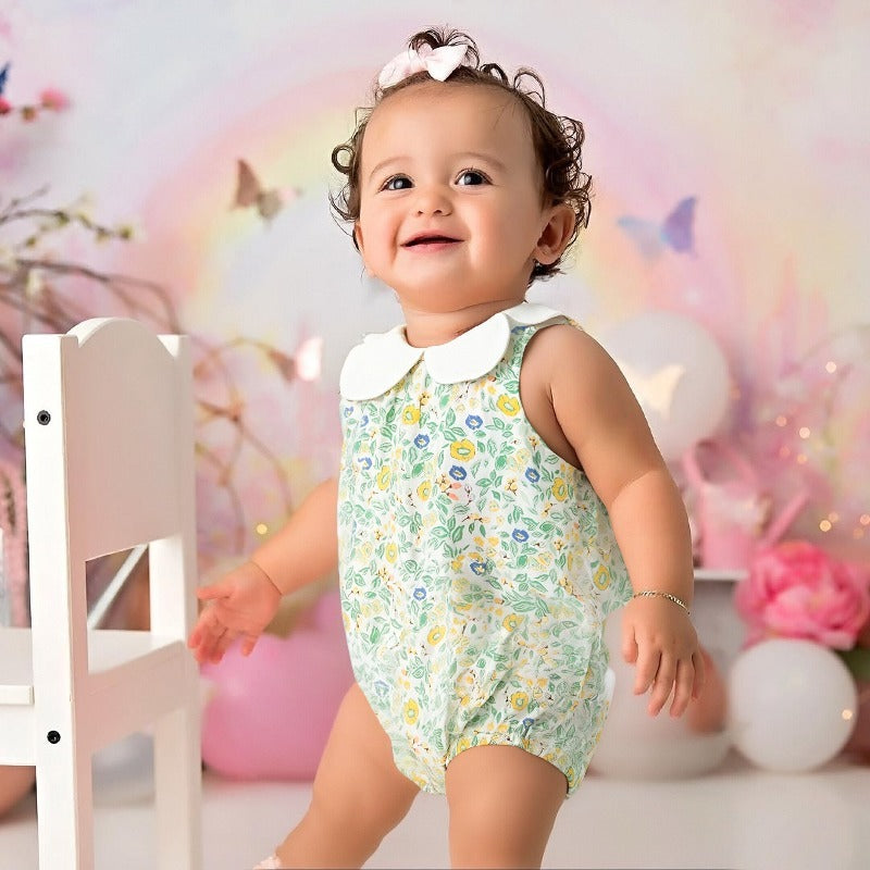 100% Cotton Sleeveless Bodysuit - Spring Garden & Bowknot