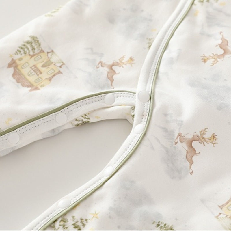 100% Cotton Quilted Romper with Velcro Closure - Green Tree