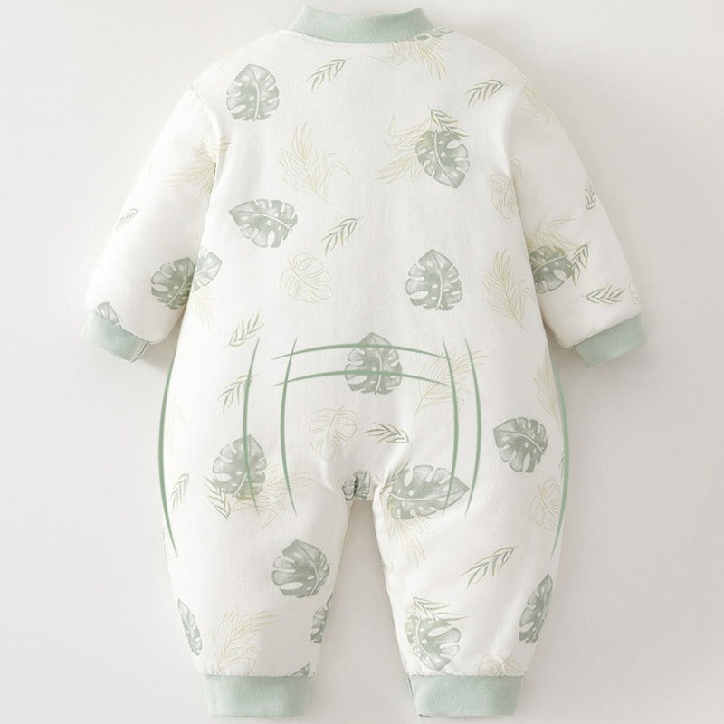 100% Cotton Quilted Long Sleeve Snap-Up Romper - Bunny with Pumpkin