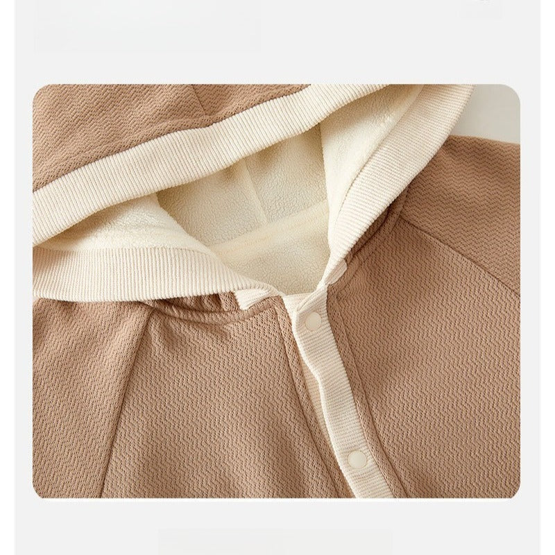 Cotton Quilted Hoodie Snap-Up Romper - Brown Koala