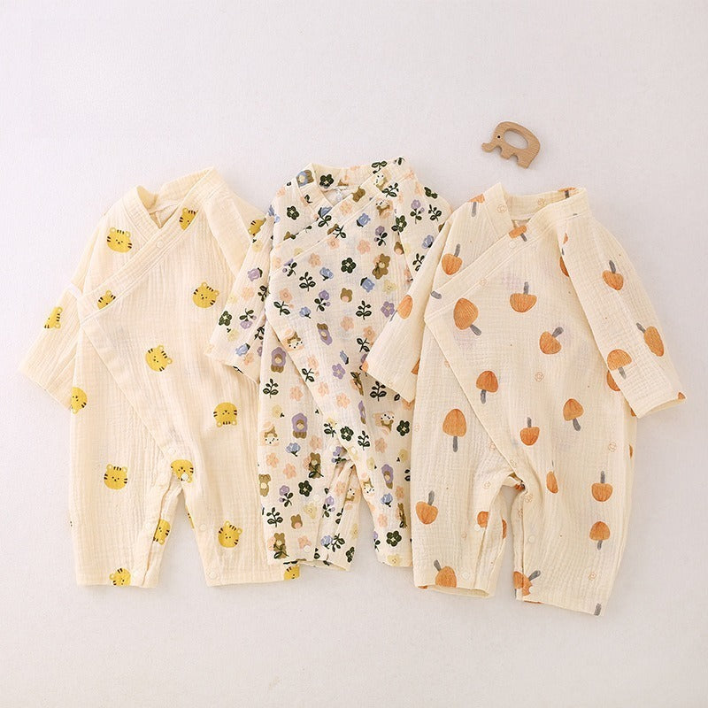 100% Cotton Long-Sleeve Kimono Romper - Little Tiger