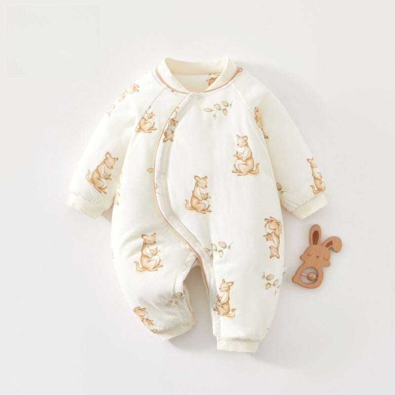 100% Cotton Long Sleeve Snap-Up Quilted Romper - Yellow Bunny