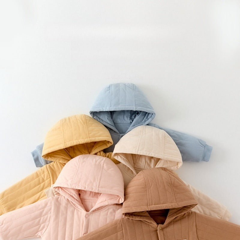 100% Cotton Quilted Hoodie Snap-Up Romper - Yellow