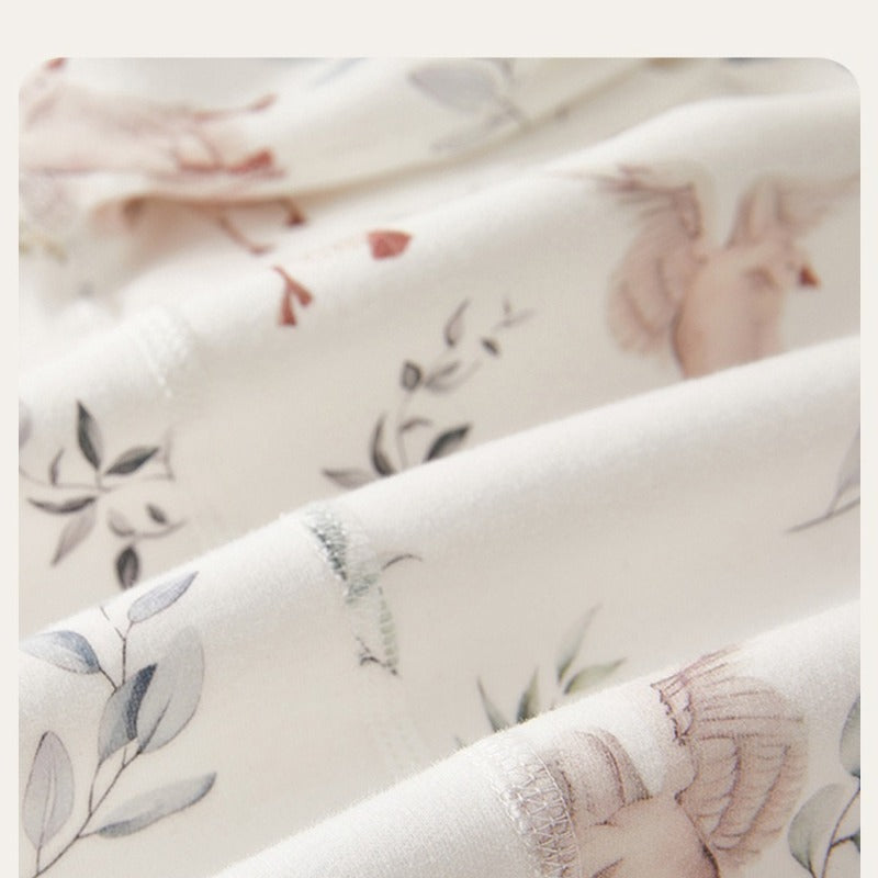 100% Cotton Long Sleeve Overhead Bodysuit - White Crane