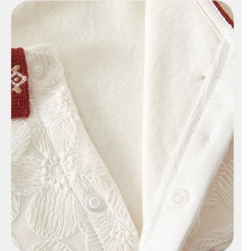 Cotton Long Sleeve Snap-Up Bodysuit - Red Flower