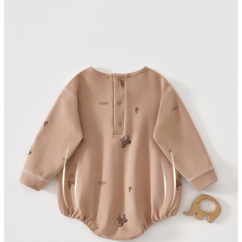 100% Cotton Long Sleeve Pullover Bodysuit - Brown Elephant