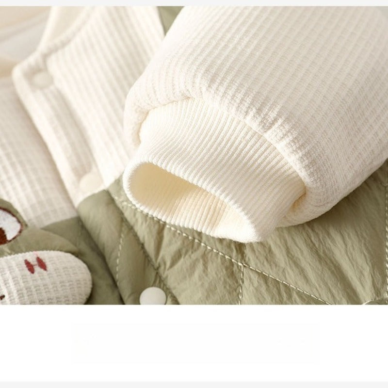 Cotton Long Sleeve Snap-Up Quilted Romper - Pink Bunny