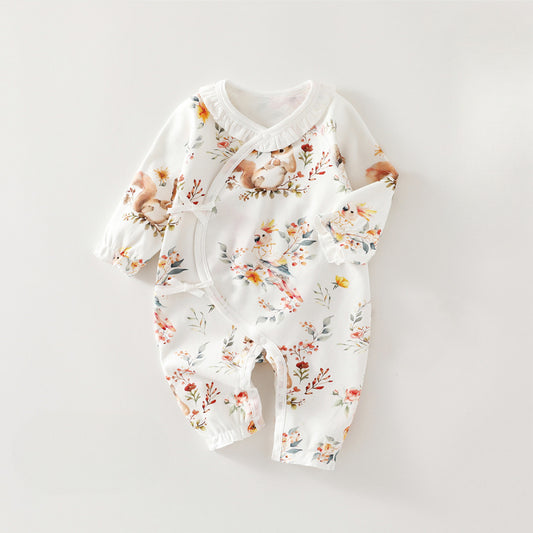 100% Cotton Long Sleeve Kimono Romper - Fruits & Leaves - Organic Cotton Clubs